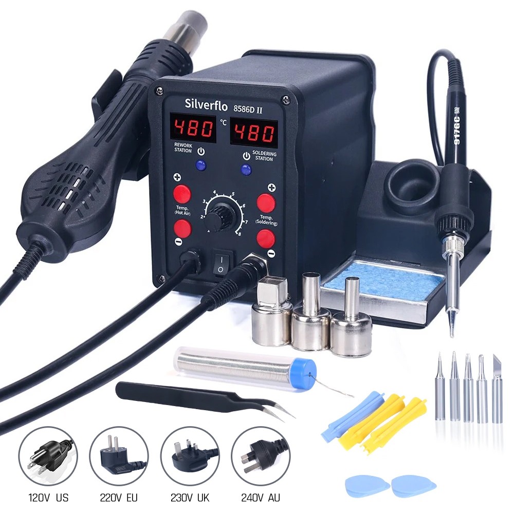 Estação de solda silverflo 858 - Smd Rework Station Hot Air Soldering 2 In 1 avaliação e preço
