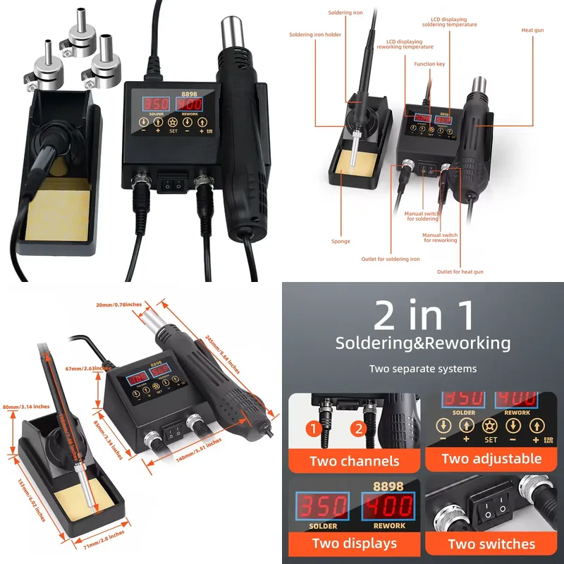 Estação de Soldagem Digital LE - Smd Rework Station Hot Air Soldering 2 In 1 avaliação e preço