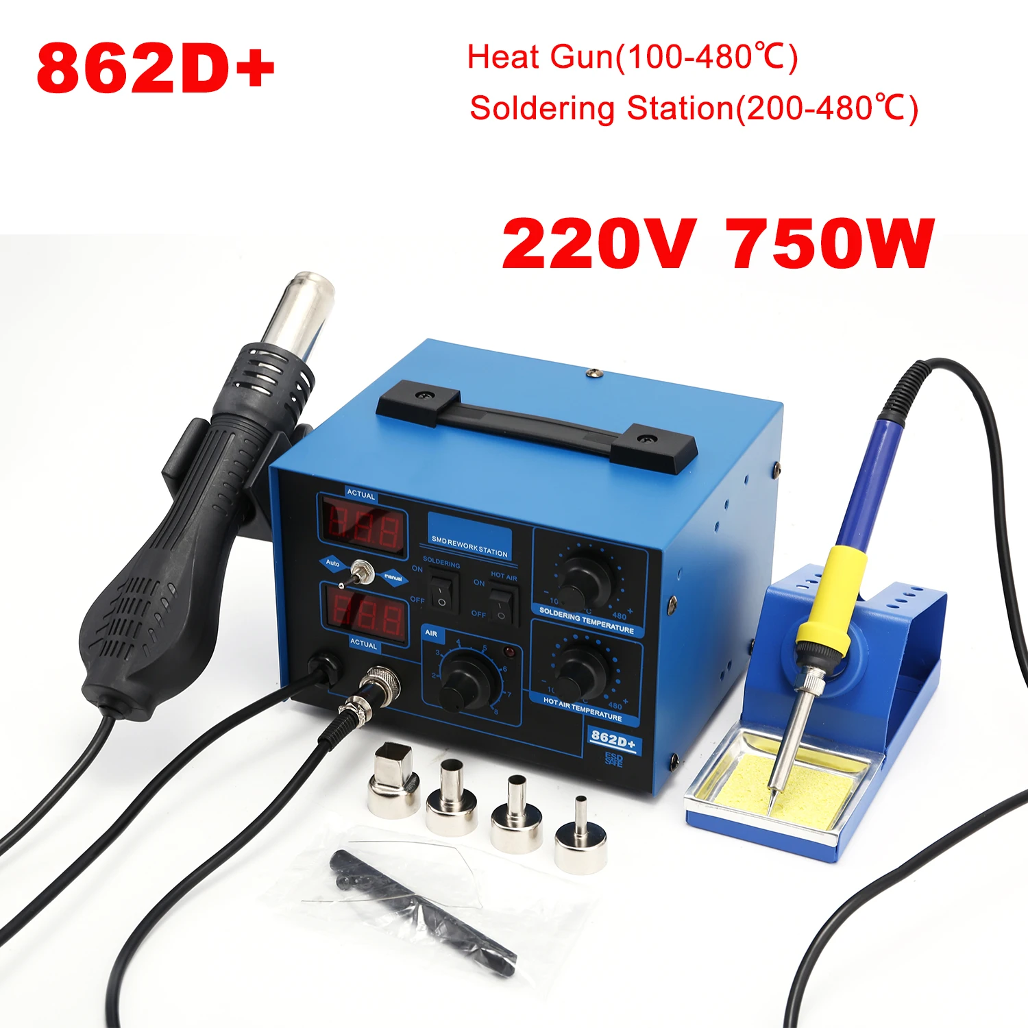 Estação de solda 862D+ 2 em 1, - Smd Rework Station Hot Air Soldering 2 In 1 avaliação e preço